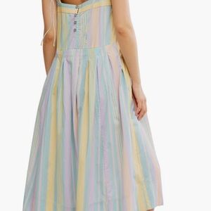 Free People Primavera Cotton Pastel Striped Midi Dress BRAND NEW